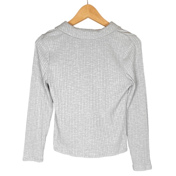 Vince Camuto Shirt Women’s Medium Gray Ribbed Notch V-Neck Collared Long Sleeve - Picture 2 of 8